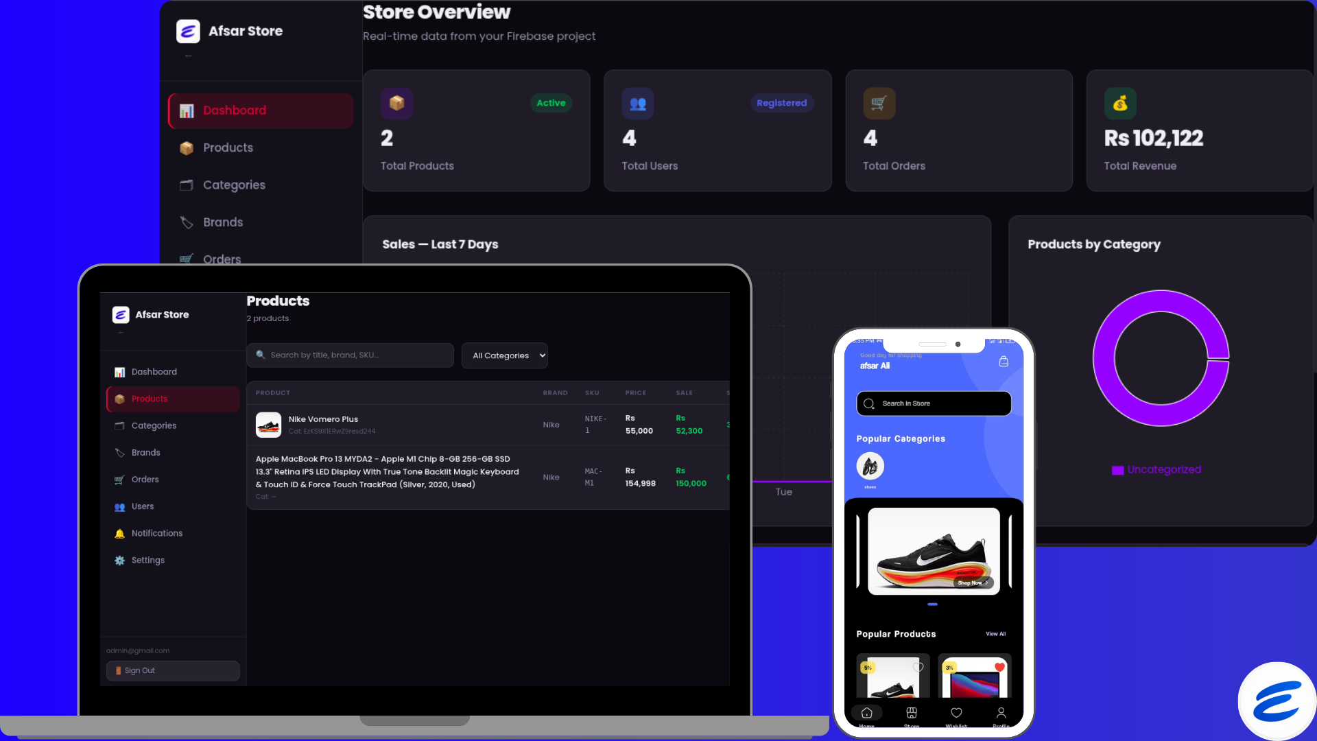 E-commerce Mobile App & Web Admin Dashboard